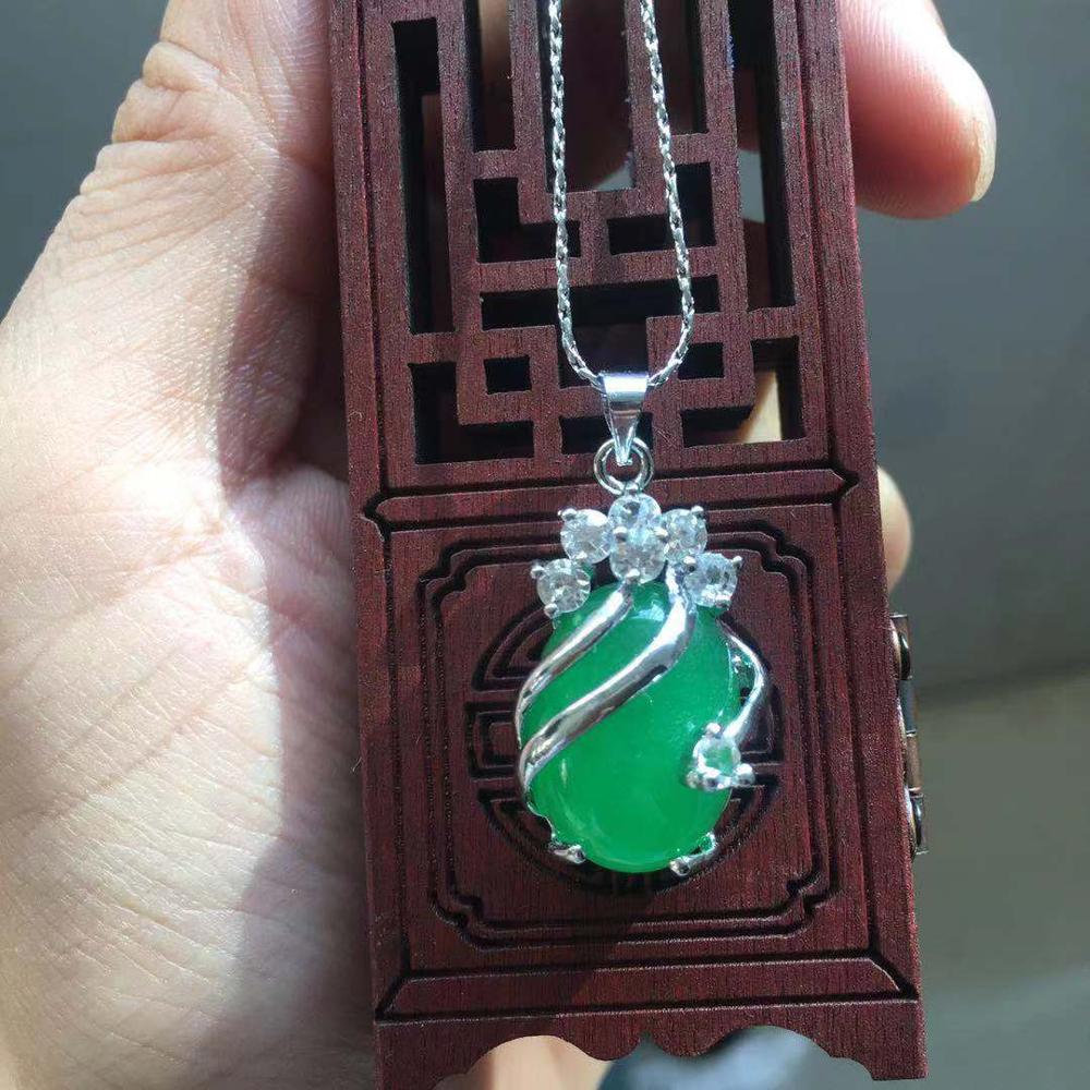 Naturligt 925 sølv indlæg malay grøn jade vedhæng smaragd vedhæng halskæde gratis til kæde: 03