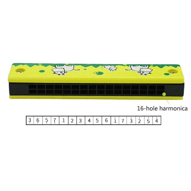 Harmonica à 16 trous en bois pour débutants, 5 pouces, jouet éducatif pour bébés et enfants, motif de dessin animé