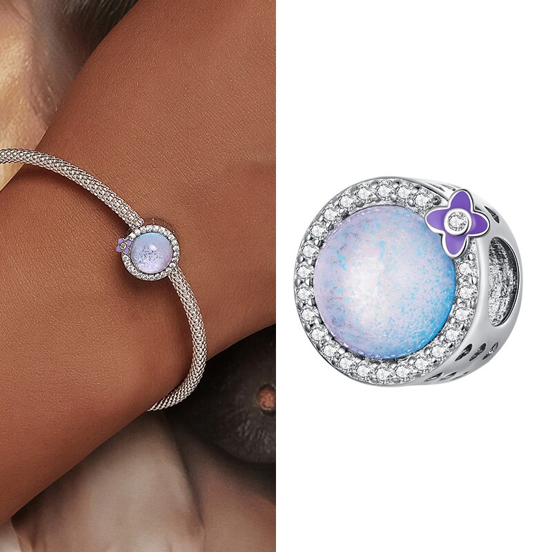 WOSTU Round Glass Opal Beads 925 Sterling Silver Rainbow Purple Blue Charms Fit Original Bracelet Necklace Jewelry Making: FIC2085