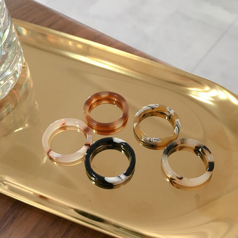 Koreaanse Multi-color Patroon Transparante Dunne Acryl Ring Vrouwen Meisje Sieraden Party Trendy Esthetische Hars Vinger Ringen