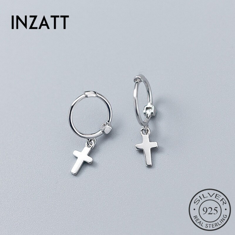 INZATT Populaire Cross Hanger Echte 925 Sterling Zilveren Oorringen Voor Vrouwen Voorkomen Allergie Meisjes Kids Fine Jewelry