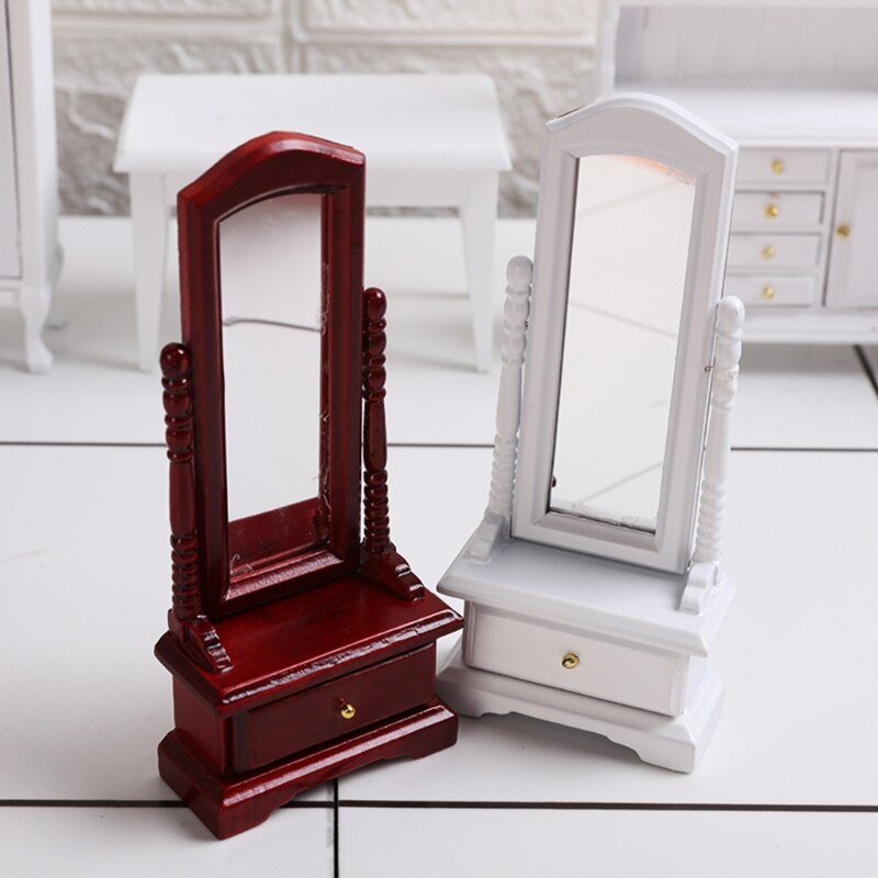 Vanity Makeup Dressing Mirror Miniature Dollhouse Set Pretend Play Miniature Bedroom Decoration Accessories Play Model