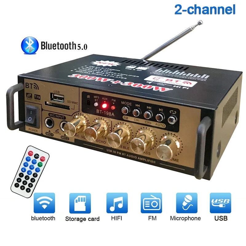 Wzmacniacze kina domowego Audio 110-240V moc dźwięku basowa wzmacniacz cyfrowy Bluetooth Hifi FM Auto głośniki z subwooferem muzyki