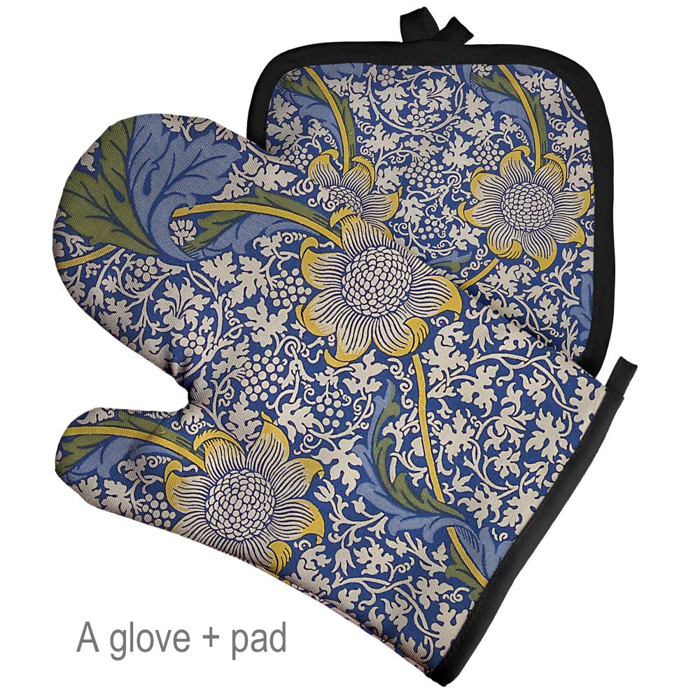 Retro Pattern Microwave Glove Potholder Polyester Oven Mitt Insulation Gloves Kitchen Pad Baking BBQ Gloves Home Decor: green