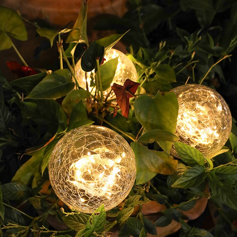 Solar Outdoor Courtyard Lamp Crack Glass Ball Lawn Lamp Garden Decoration Buried Landscape Lamp Warm Light