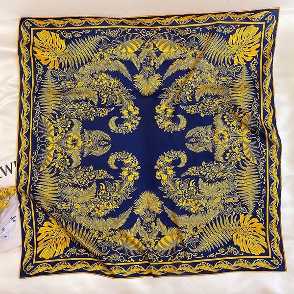 Blomstertryk manuel rullet tørklæde top satin tørklæde 90 x 90 satin firkantede tørklæder bandana 100%  silketørklæde sjaler og wraps: Stil 3-2
