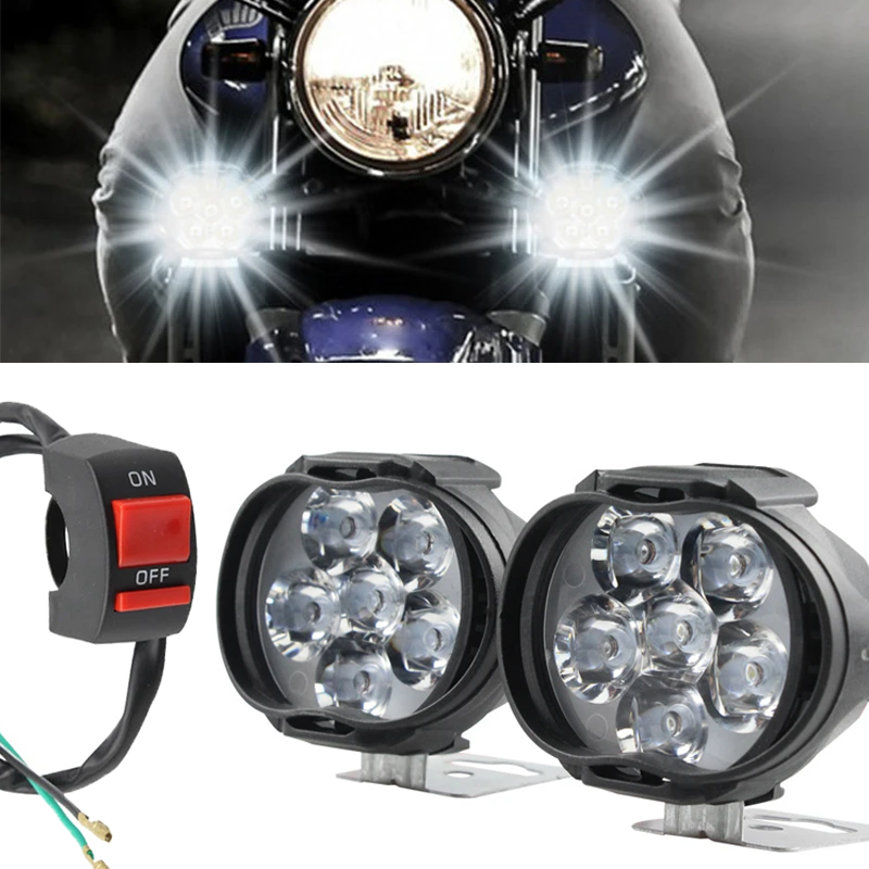 Phare de Moto à 6 LED, haute luminosité, ampoules modifiées de , lumière auxiliaire pour véhicules avec interrupteur, accessoires de Moto