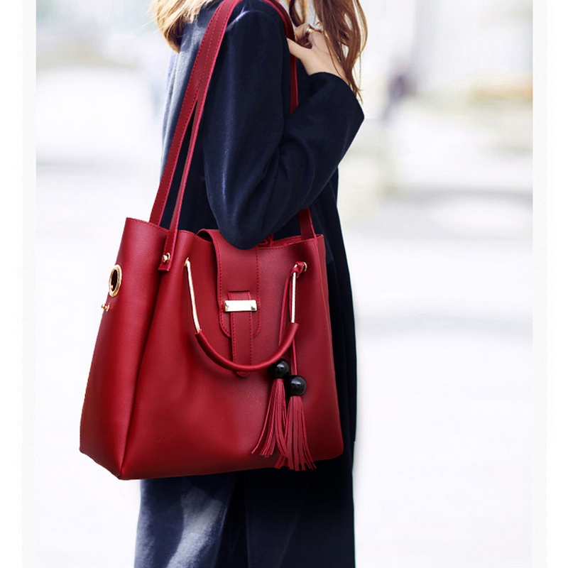 Sac 3 pièces femmes sacs à main ensemble sacs à bandoulière en cuir grande capacité Sac fourre-tout décontracté femme gland seau sacs à main et sacs à main