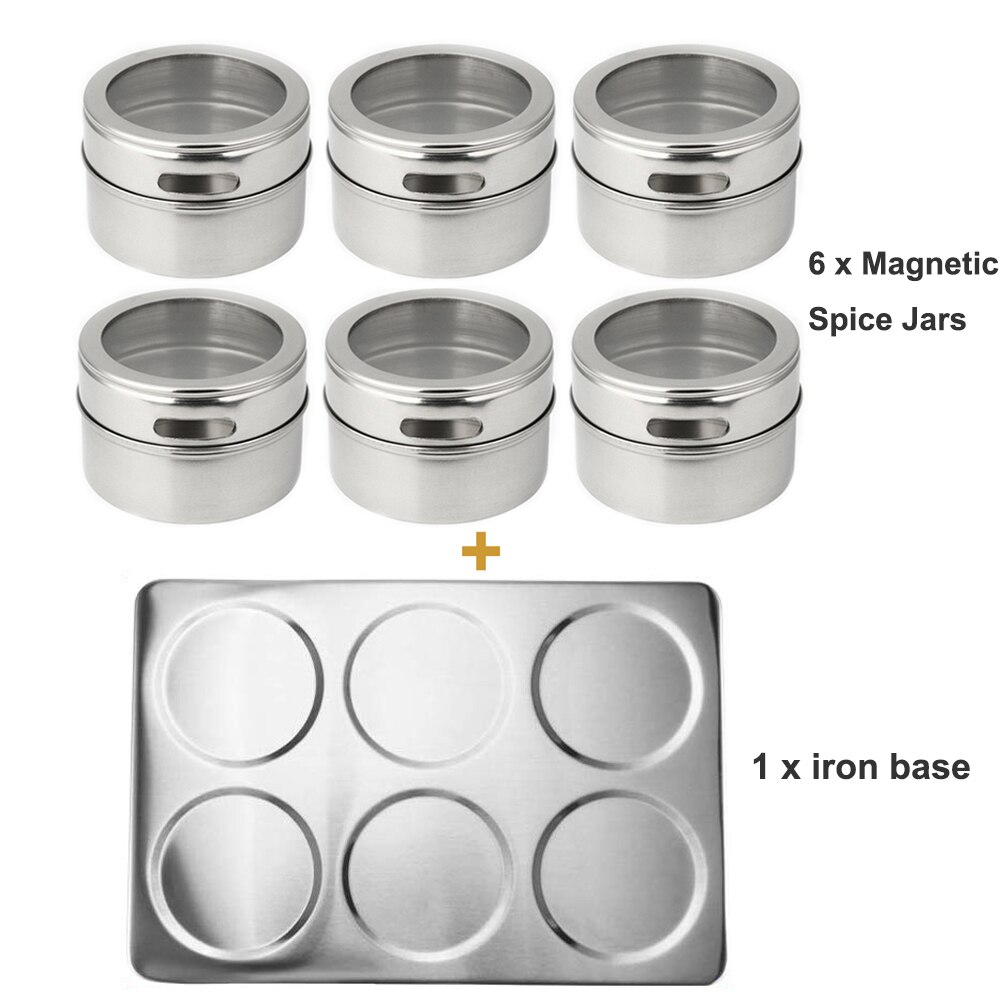 1/3/6 sztuk magnetyczne puszki na przyprawy słoiki z żelaznymi podstawkami wyczyść górna pokrywa magnes słoiczki na przyprawy uniwersalne pojemniki robić przechowywania w kuchni: 6szt z base