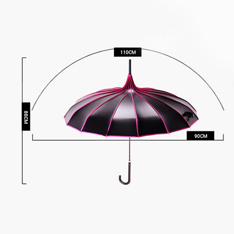 Parapluie pagode à manche Long | Femmes, revêtement noir, Anti-UV, protection solaire, coupe-vent, double usage, parapluies princesse ensoleillés et de pluie