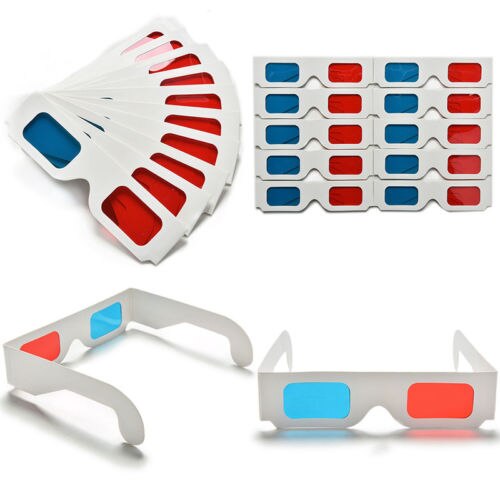 10 stk./parti universal anaglyf pap papir rød & blå cyan 3d briller til film