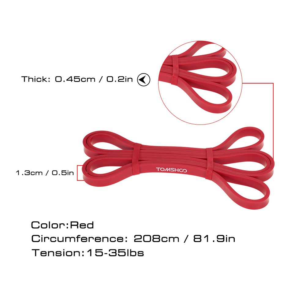 Tomshoo 208cm workout loop band pull up assist band stretch modstand band powerlifting bodybulding yoga assist mobility band: Rød