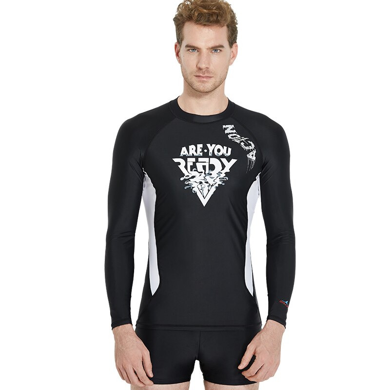 Mens UPF 50 + Long Sleeve Rash Guard Swimwear Athletic Top Rashguard Adulto Nero Lettera Diamante Stampato T Shirt Top compressione: LS-18629C / L