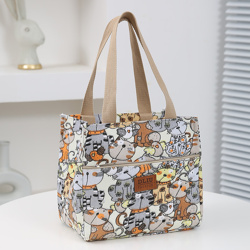 Insulation Bag Cooler Portable Ice Bag Print Multipurpose Lunch Bag Bento Bag Household Lunch Box Handbag: Yellow