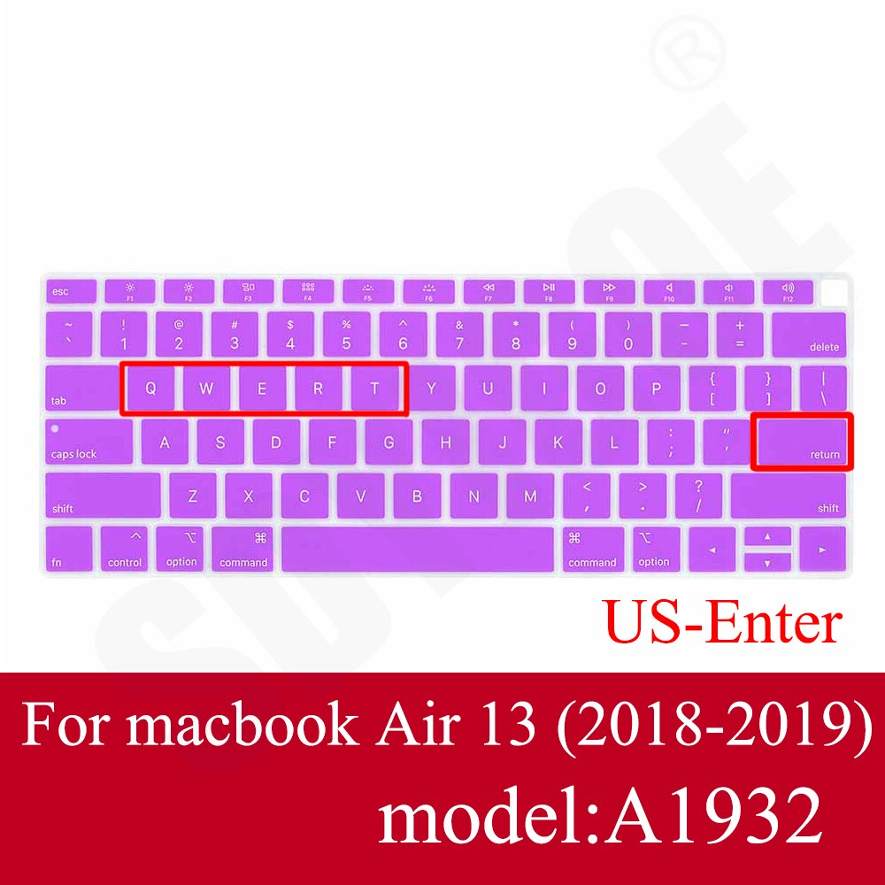 Nowy 13 Air A1932 klawiatura do laptopa folia ochronna wodoodporna do Macbook air 13.3 cala obudowy pokrywa klawiatury laptopa edycja amerykańska: FIOLETOWY