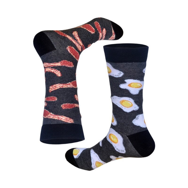 Casual Bijpassende Sokken Vrouwen Unisex Verschillende Combinaties Gitaar-Opmerkingen Hamburger-Fries Grappige Katoenen Lange Kerst Sokken: Poached egg-Meat