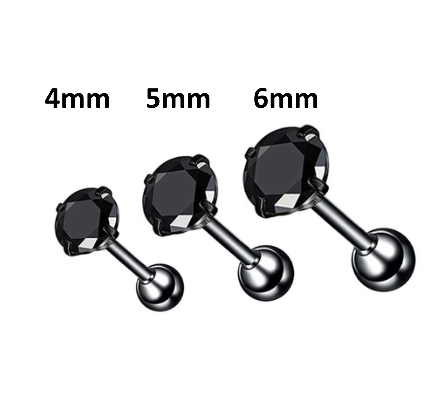 60pz orecchio perno uomini orecchino Nero il giro Zircon punk 16misura inossidabile acciaio donne gioielleria vendita all'ingrosso Tragus cartilagine piercing