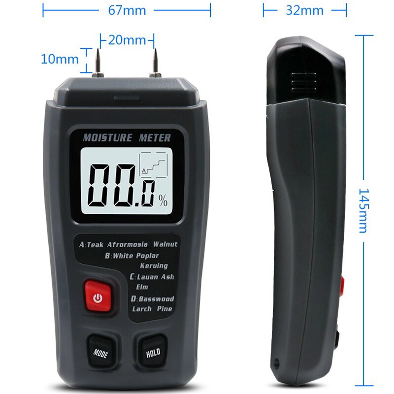 Wood Moisture Meter Two Pins Digital Wood Humidity Tester Hygrometer Timber Damp Detector Tree Density Digital Tester 0-99.9%