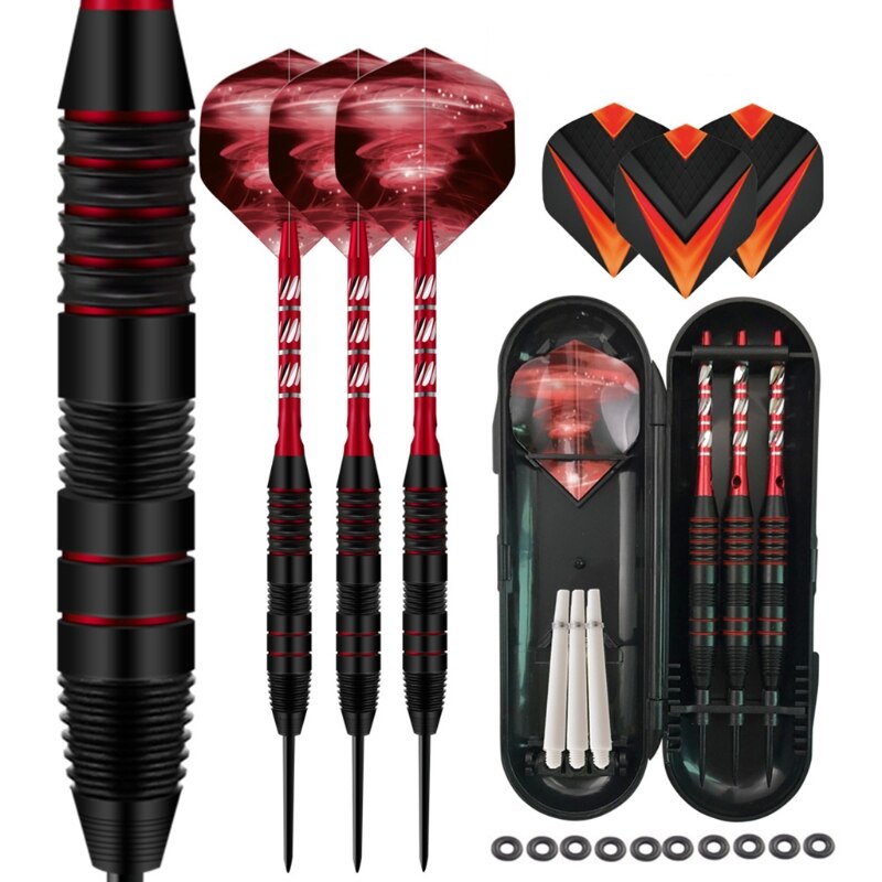 Steel Tip Darts, 22 Grams Metal Dart Set Premium Aluminum Shaft,Flight Protector Dart Board Kit Accessories: red