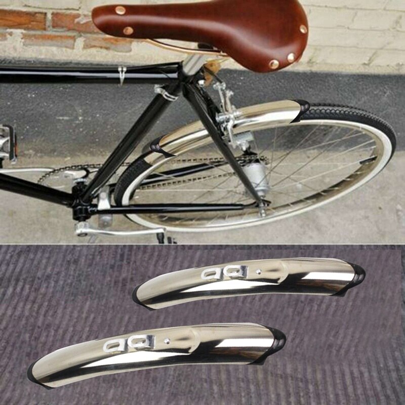 1 Pair Road Bike Fenders 700C vintage Bicycle Retro Bike Fixed Gear Bicycle Fender Bicycle Practical Parts Silver aluminum alloy