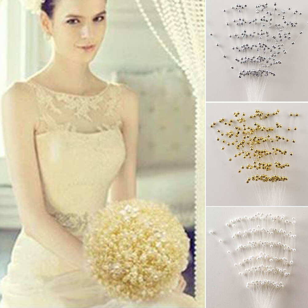 Bouquet de fleurs de mariée blanc/or/argent, 10 tiges, perles artificielles 19.5cm, tige en fil métallique, décoration de mariage #864
