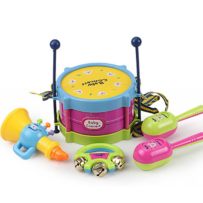 5Pcs Muzikale Drum Lawaaimaker Speelgoed Muziek Percussie Instrument Kit Vroeg Leren Educatief Speelgoed Baby Kinderen