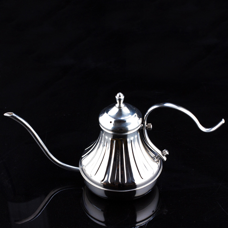 Stainless Steel Coffee Pot Europe Style Hand Royal Court Ketle Long Thin Mouth Coffee Maker 420ML: silver