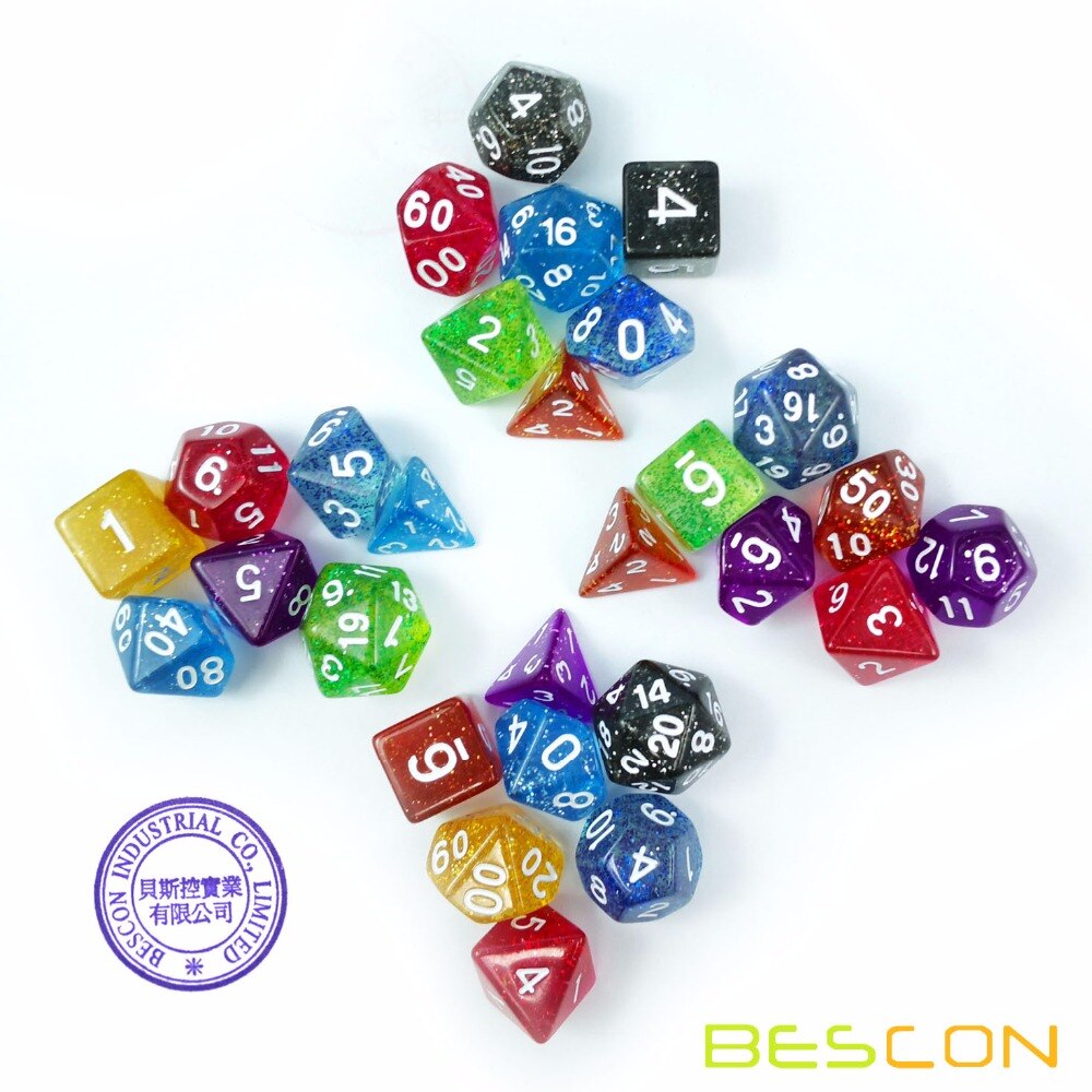 Bescon 120 Pcs Schat Set, Willekeurig Gemengde Rpg Dobbelstenen Pack Van 120; polyhedrale Dobbelstenen Mix Van Rainbow Glitter,Gem,Swirly, Steen Stijlen