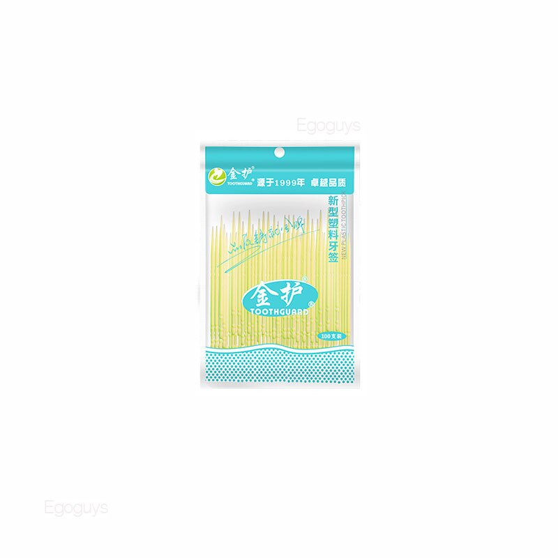 100 st tvåsidiga plasttandpetare rena tänder interdentalborste tandtråd munhygienvård tandpetare verktyg 6.3cm: 100 st gult