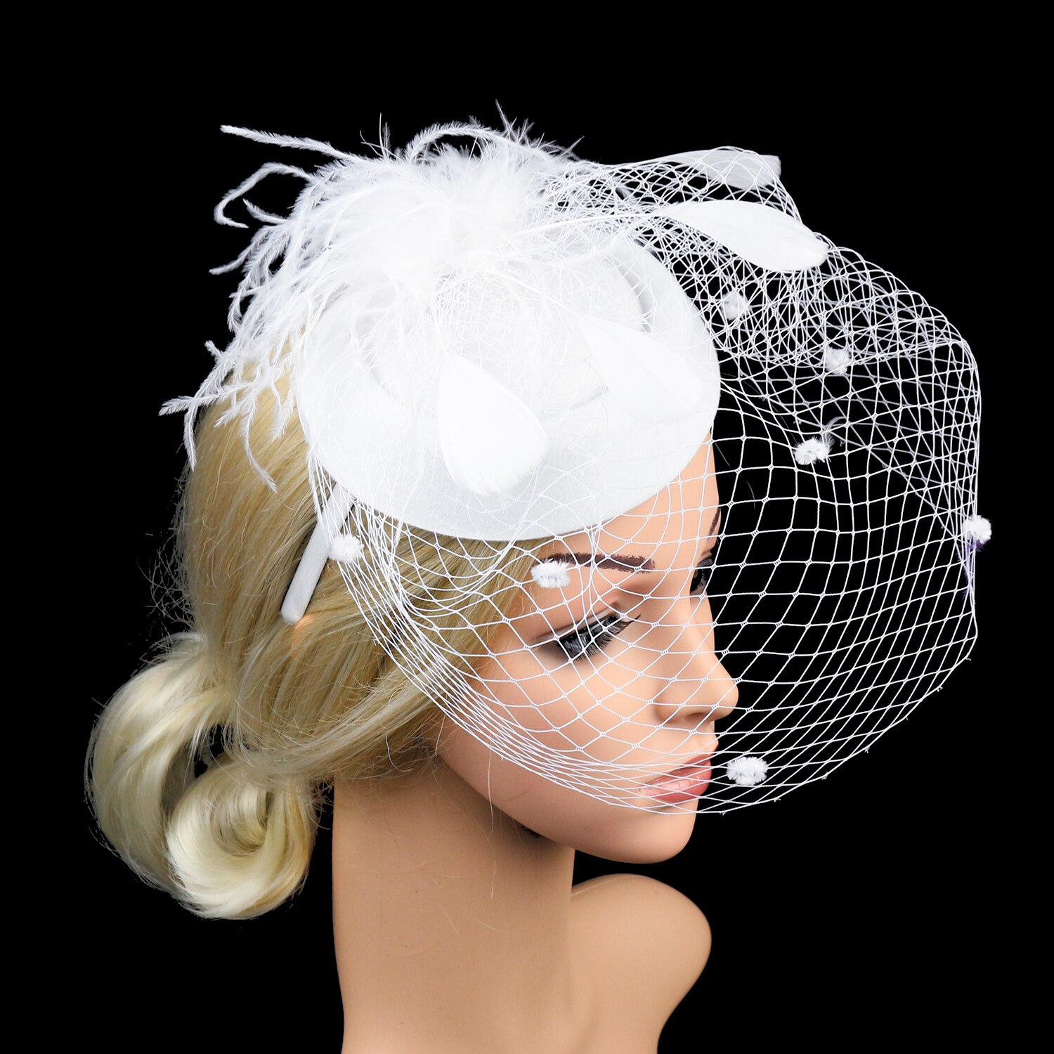 Frauen Fascinator Hütte Hochzeit Kirche Party Netz Schleier Stirnband Hütte Haar Clip Stirnband Blume Dame Schleier Hochzeit Dekor: Weiß