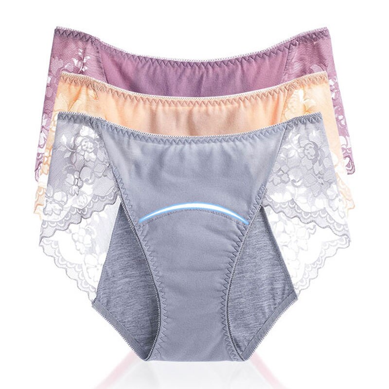 Cotton Physiological Period Leak Proof Menstrual Panties Sexy Lace Breathable Seamless Soft Fabric Women Underwear Breifs