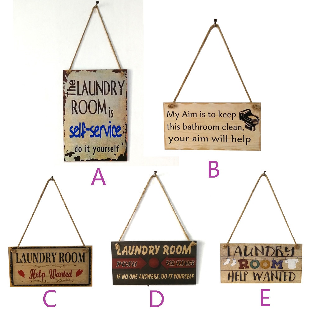 Wooden Laundry Room Wall Door Hanging Sign Plaque Pendant Prompt Decoration With #30