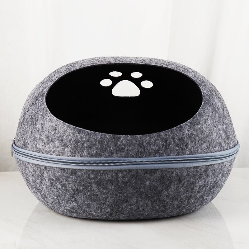 Cama desmontable de concha de huevo para gato, saco de dormir de fieltro Natural con cojín de nido, suave y transpirable esterilla, cueva semicerrada para mascotas: Gray
