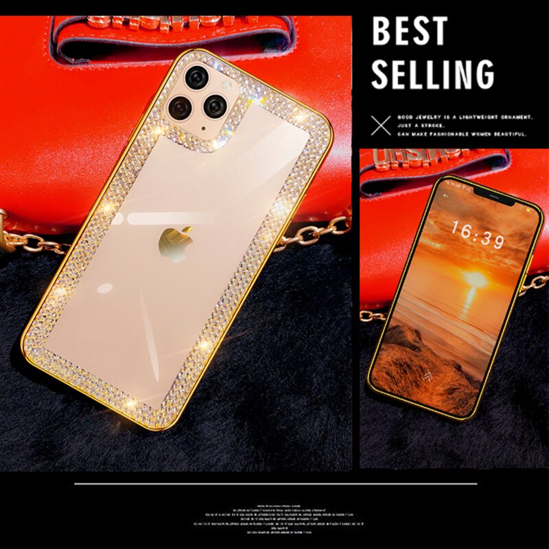 Gold Rhinestone Diamond Phone Case For iPhone 11 Pro MAX Case Women Soft Plating Cover for iPhone XS Max X XR XS Case Shockproof