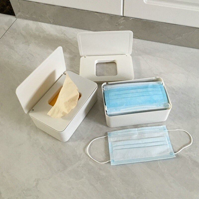 Natte Doekjes Dispenser Houder Met Stofdichte Cover Tissue Opbergdoos Voor Home Office Desktop Opslag Tissue Doos Masker Opbergdoos