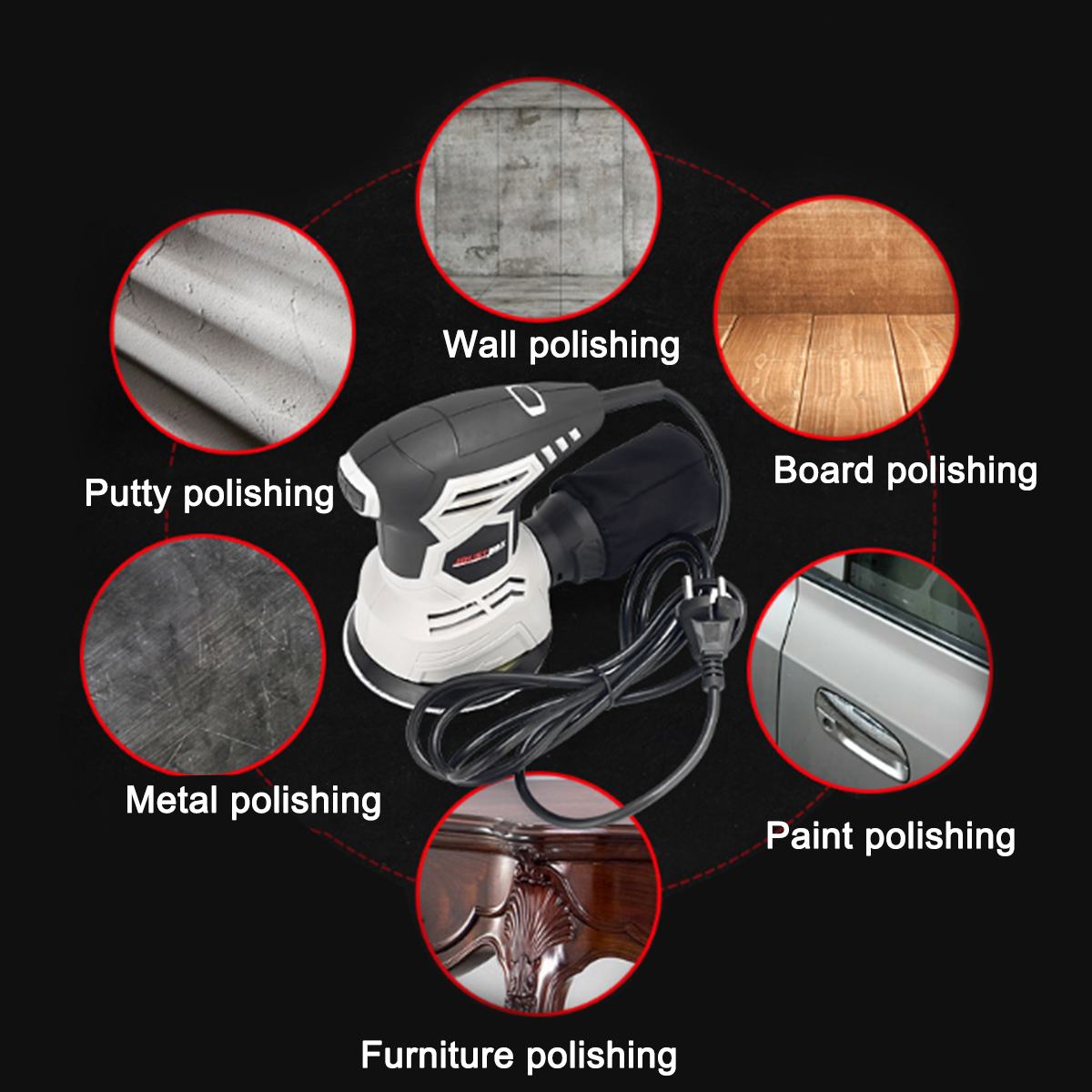 13500RPM Electric Wood Sander 250W High Power Woodworking Tool Furniture Metal Polishing Sander DIY Power-Tools Grinding Machine