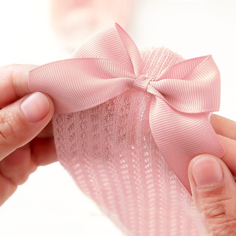 2022 Summer Baby Girls Socks Cute Big Bows Soft Cotton Elastic Solid Color Mesh Newborn Socks Knee High Long Toddler Girl Socks