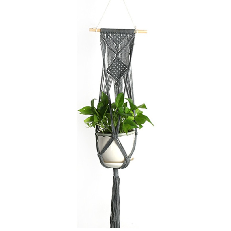 Macrame Plant Hangers Handgemaakte Indoor Outdoor Opknoping Planter Mand Katoenen Touw Muur Plant Houder Bloempot Huis Tuin Decor: gray