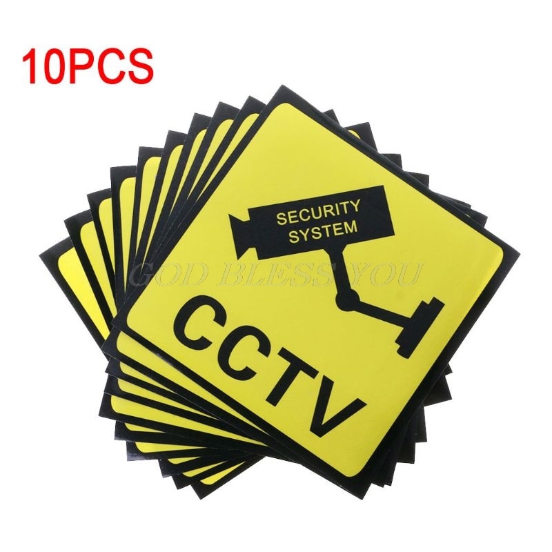10PCS Warning Stickers for CCTV SECURITY SYSTEM Self-adhensive Safety Label Signs Decal 111mm Waterproof