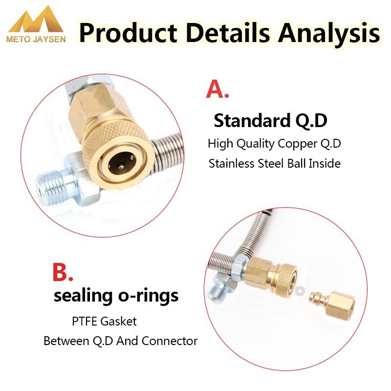 100CM M10x1 High Pressure Hose with Thickened Quick Disconnect and Copper Female Plug Air Refilling Nylon Hose 300Bar 4500Psi