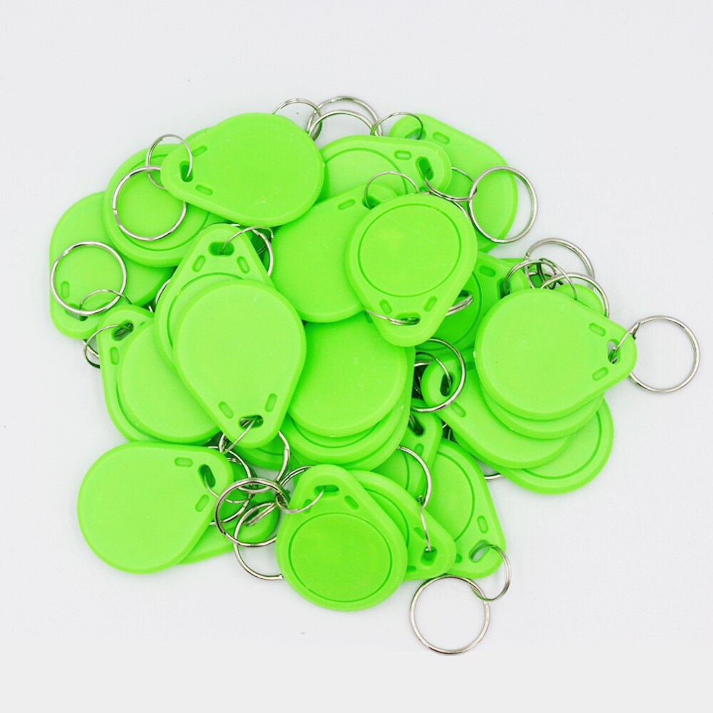 100pcs Waterproof 13.56MHz IC Keyfob Tag RFID Access Control IC Key Finder Card Token Attendance Management Keychain: green