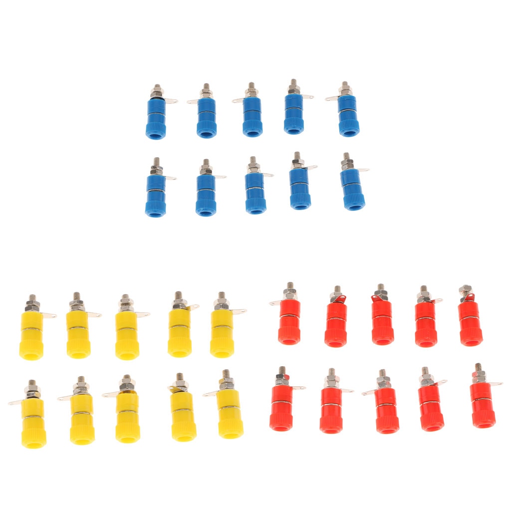 30 Pieces 4mm Banana Plug Socket Industry Banana Binding Post Adaptor For Welding (Red/Yellow/Blue)