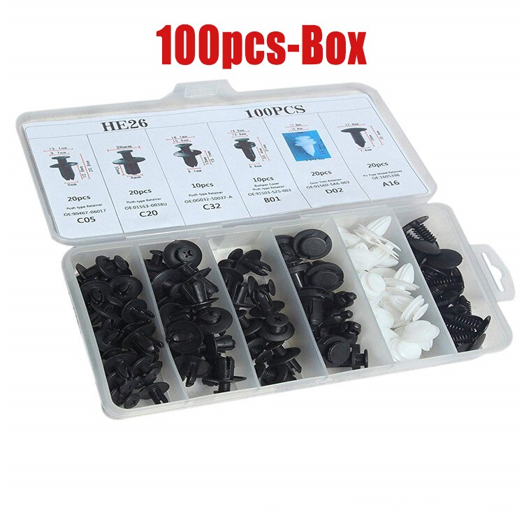 100pcs Clips for Car Plastic Clips Vehicle Retainer Rivet Pin Door Accessories Liner Bumper Fender Trim Plastic Mixed Car Clips: 100pcs-Box