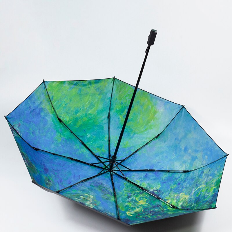 Claude Monet Oil Painting Umbrella Portable Manual 3-fold Rain Sun Umbrella For Women Parasol: manual umbrella-7