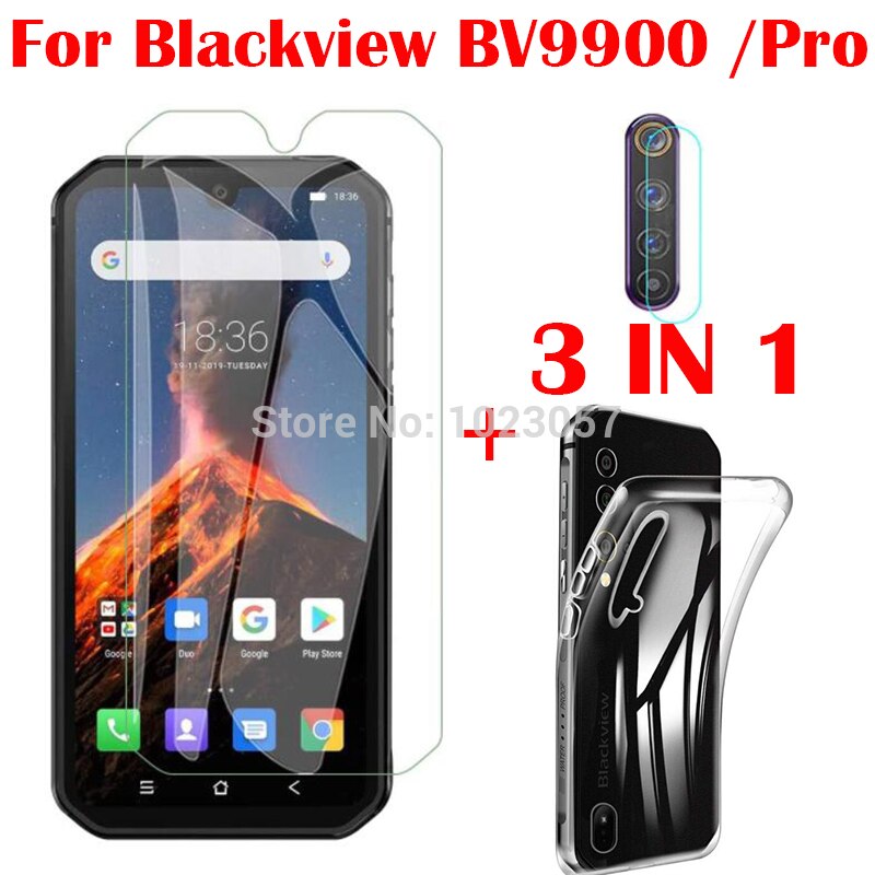 Funda 3 en 1 + cristal templado para cámara, para Blackview BV9900 Pro, Protector de pantalla de cristal para Blackview BV9900 BV9900E 2.5D Glass: BV9900 Pro / 3 in 1 clear casse