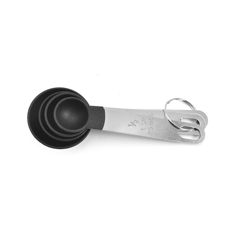 4 Stks/set Keuken Maatlepels Multifunctionele Maatbeker Rvs Handvat Meetinstrumenten Keuken Gadgets: black spoon