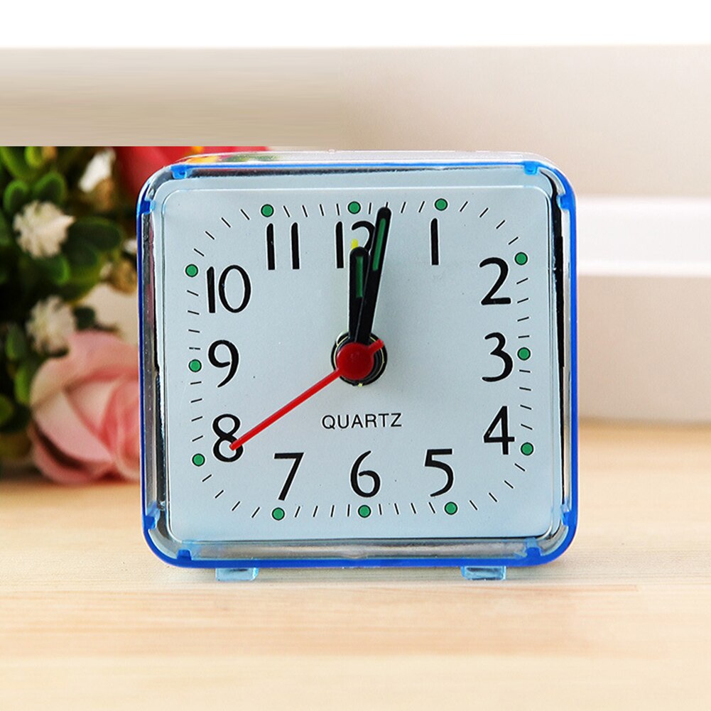 Square Bed Quartz Travel/Mini Alarm Clock Snooze/Light Analogue Face