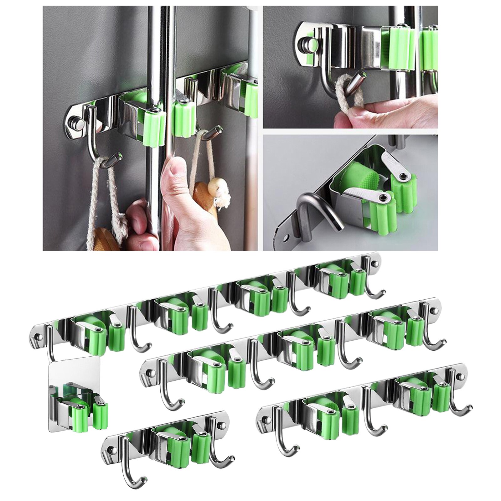 Broom Mop Holder Wall Mounted Hanger Stainless Steel Kitchen 1 Rack