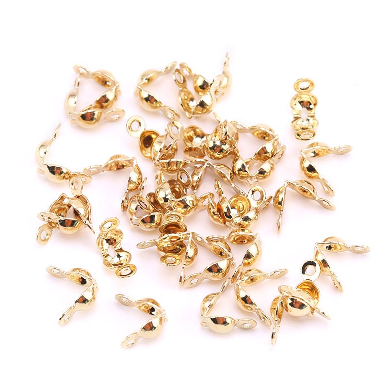 100PCS/Box Stainless Steel Clamshell Bead Tips Knot Covers,Gold Plated Thread Clip Buckles Accessories For Jewelry Bracelet DIY: WHITE