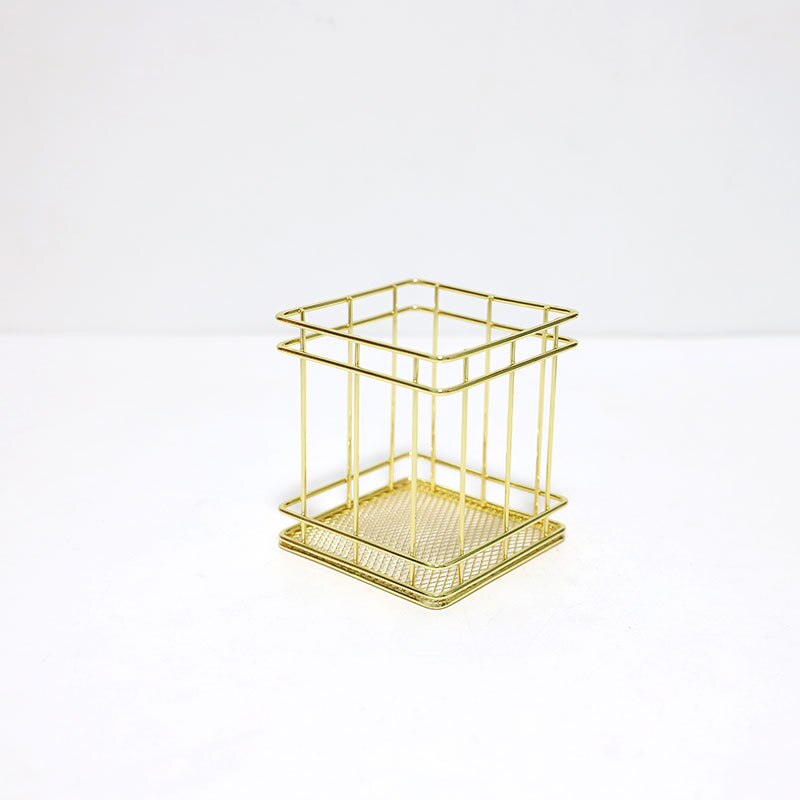 Panier de rangement en fer forgé Rose doré, panier de rangement en métal, porte-stylo, de bureau, de papeterie de finition: GOLD-XS-FANG